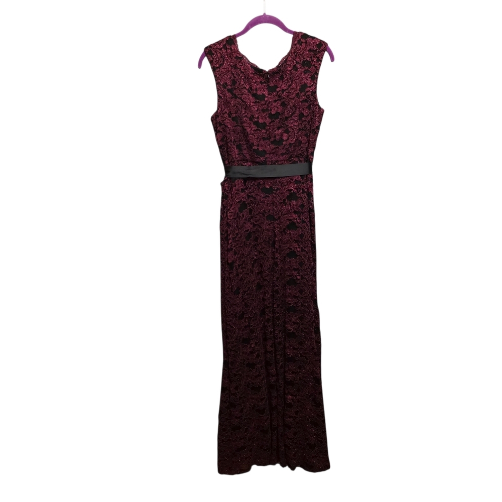 R&M Richards Black and Burgundy Lace Sleeveless Evening Gown Size 8 Loose Fit - Picture 4 of 11